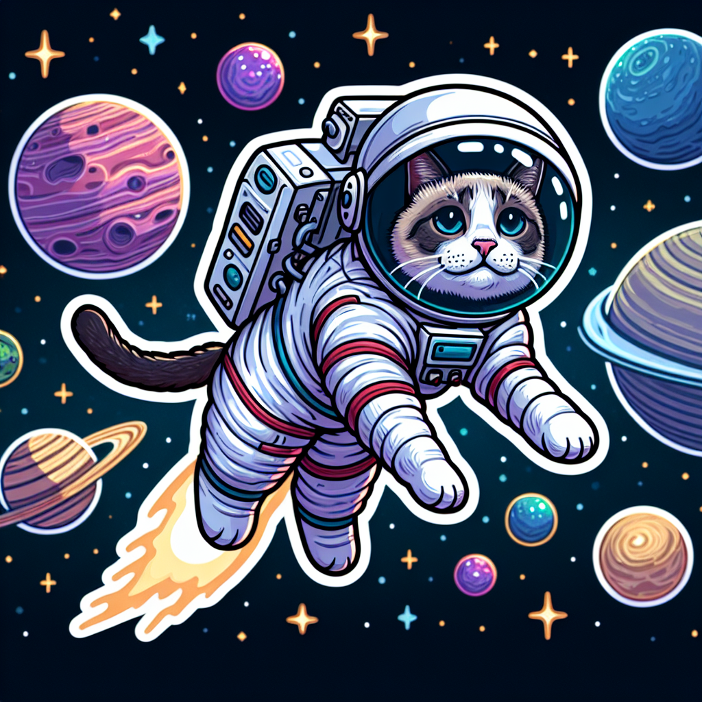 sticker-A cat in an astronaut suit, floating in space with planets in the background-discord stickers-1733096721279